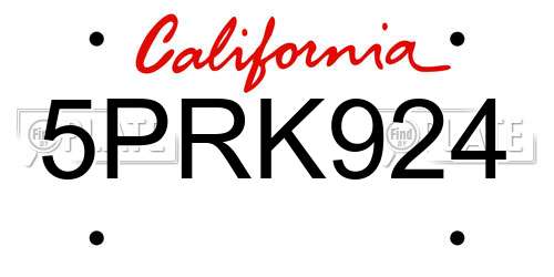 5PRK924 California License Plate