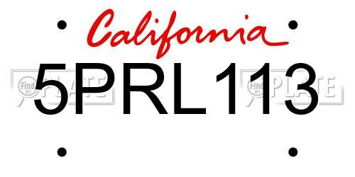 5PRL113 California License Plate