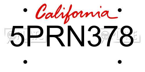 5PRN378 California License Plate