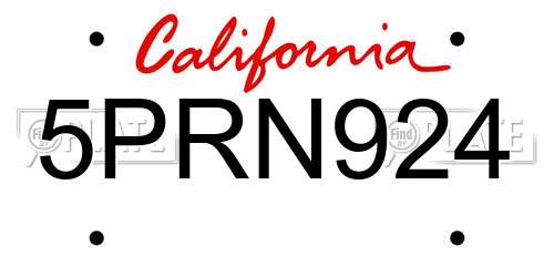5PRN924 California License Plate
