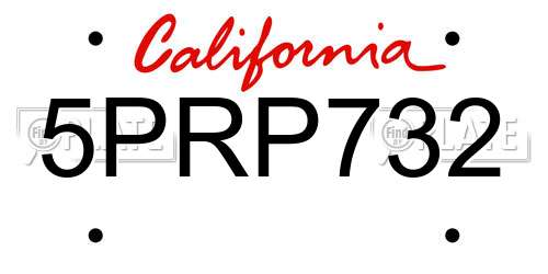 5PRP732 California License Plate