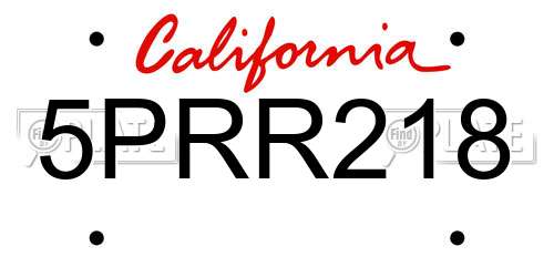 5PRR218 California License Plate