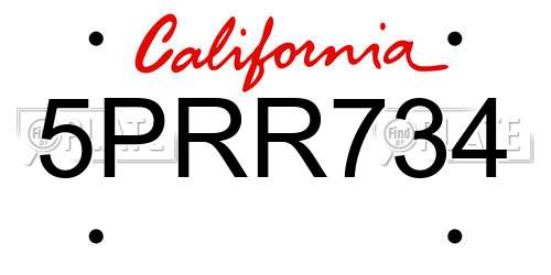 5PRR734 California License Plate