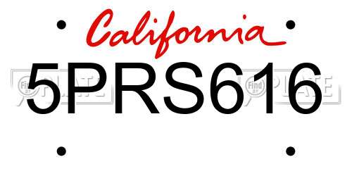 5PRS616 California License Plate