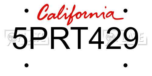 5PRT429 California License Plate