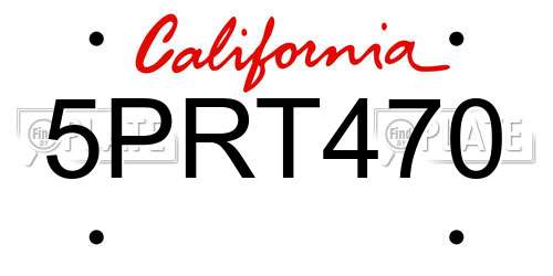 5PRT470 California License Plate