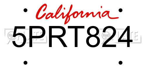 5PRT824 California License Plate
