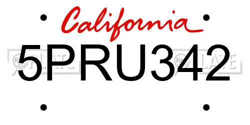 5PRU342 California License Plate