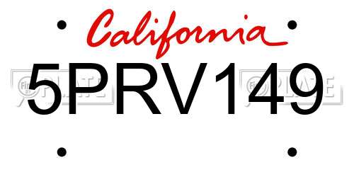 5PRV149 California License Plate