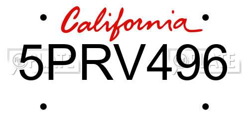 5PRV496 California License Plate