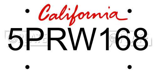 5PRW168 California License Plate