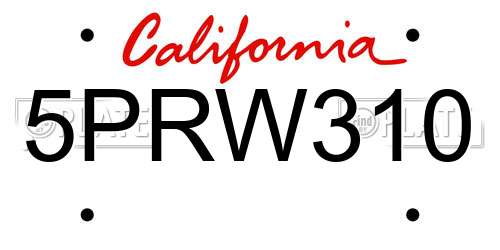 5PRW310 California License Plate