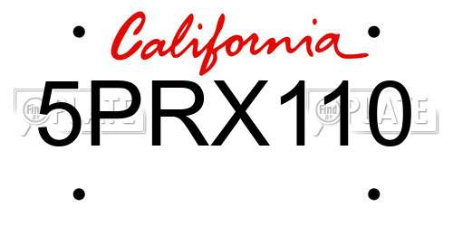 5PRX110 California License Plate