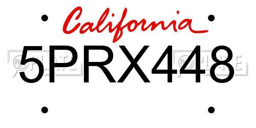 5PRX448 California License Plate