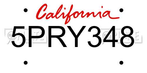 5PRY348 California License Plate