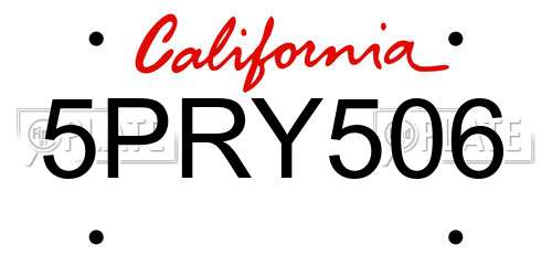 5PRY506 California License Plate