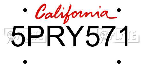 5PRY571 California License Plate