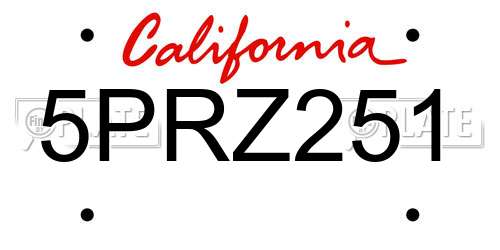 5PRZ251 California License Plate
