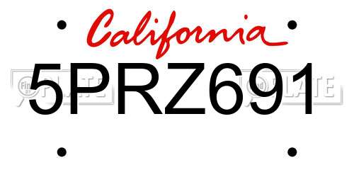 5PRZ691 California License Plate
