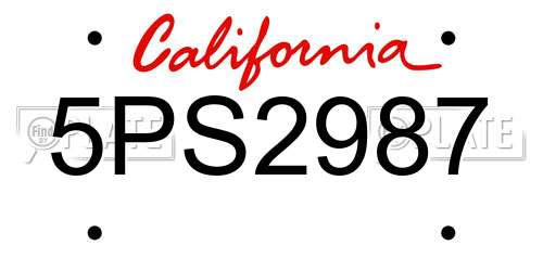 5PS2987 California License Plate