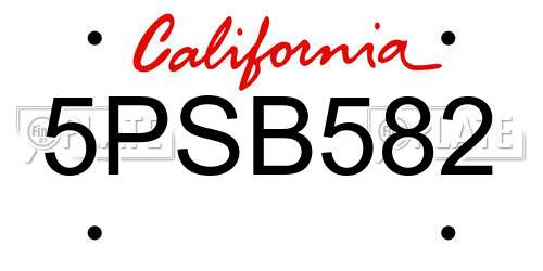 5PSB582 California License Plate