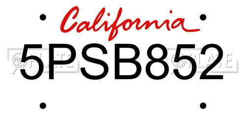 5PSB852 California License Plate
