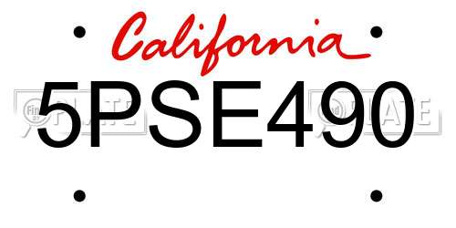 5PSE490 California License Plate