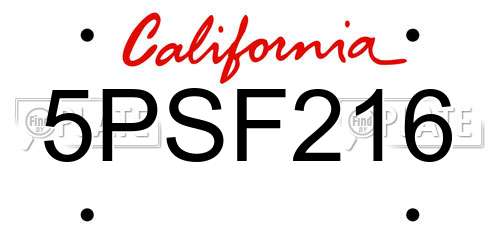 5PSF216 California License Plate