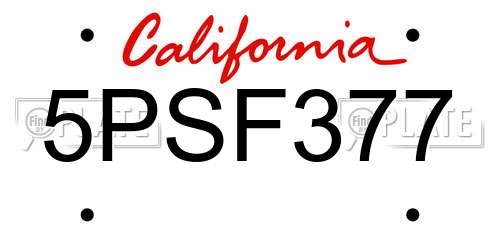 5PSF377 California License Plate