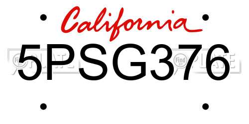 5PSG376 California License Plate