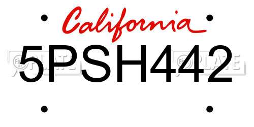 5PSH442 California License Plate