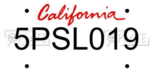 5PSL019 California License Plate