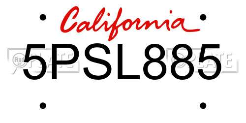 5PSL885 California License Plate