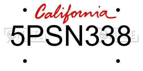 5PSN338 California License Plate