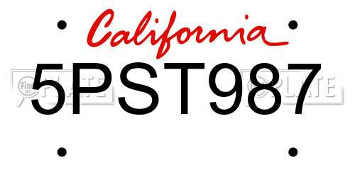 5PST987 California License Plate