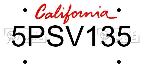 5PSV135 California License Plate