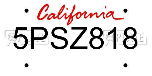 5PSZ818 California License Plate