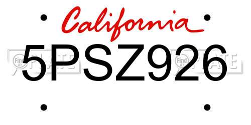 5PSZ926 California License Plate