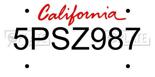 5PSZ987 California License Plate