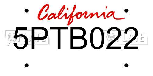 5PTB022 California License Plate