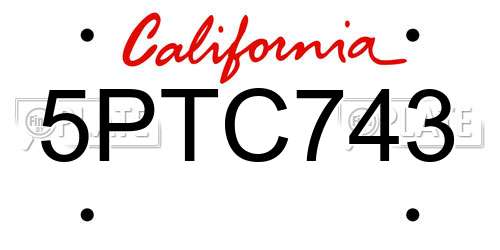5PTC743 California License Plate
