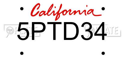 5PTD34 California License Plate