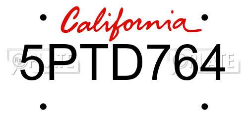 5PTD764 California License Plate