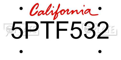 5PTF532 California License Plate