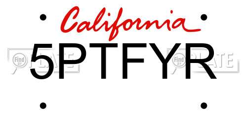 5PTFYR California License Plate
