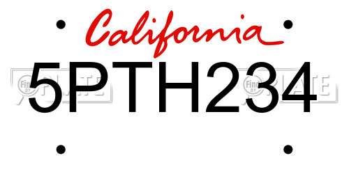 5PTH234 California License Plate
