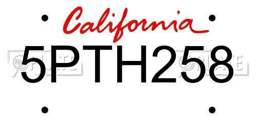 5PTH258 California License Plate