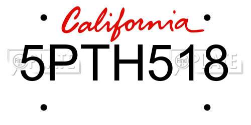 5PTH518 California License Plate