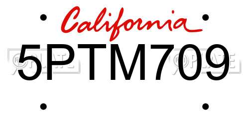 5PTM709 California License Plate