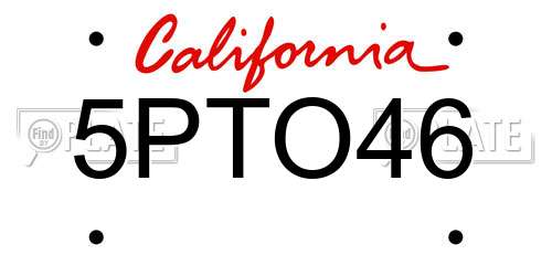 5PTO46 California License Plate